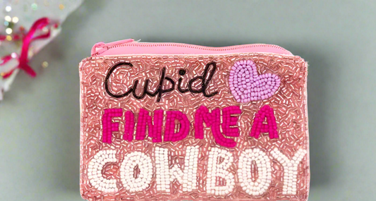 "Cupid <3 Find Me A Cowboy" Beaded Coin Purse