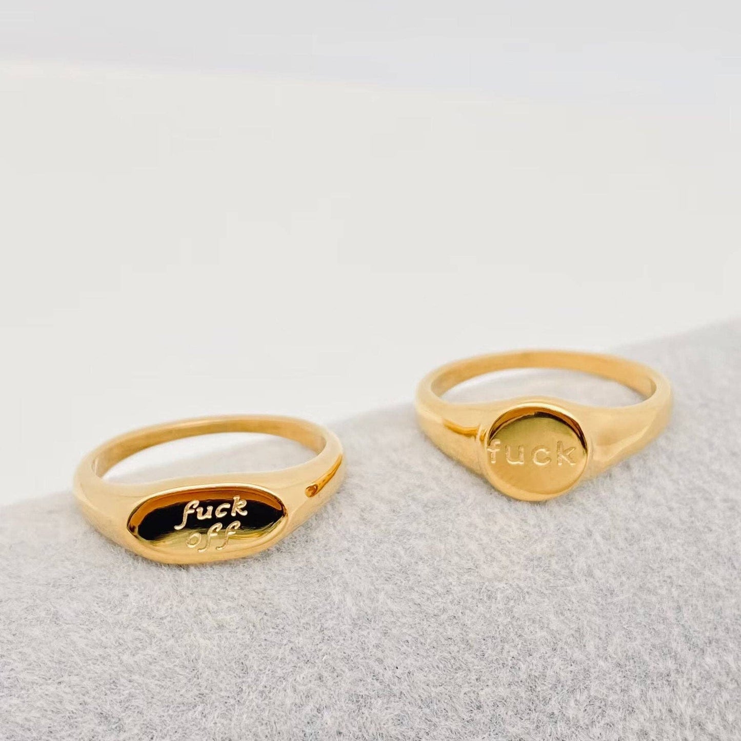 "Fuck" 18K Gold-Plated Stainless Steel Ring