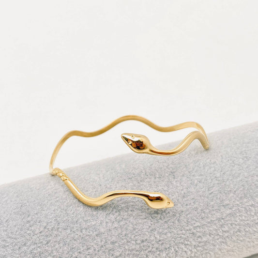 Double Headed Snake Wavy Cuff Bangle