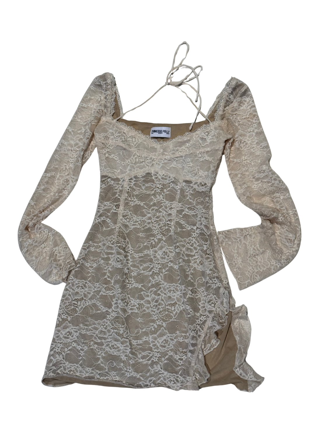 Princess Polly Nude & White Lace Overlay Dress – Size XS