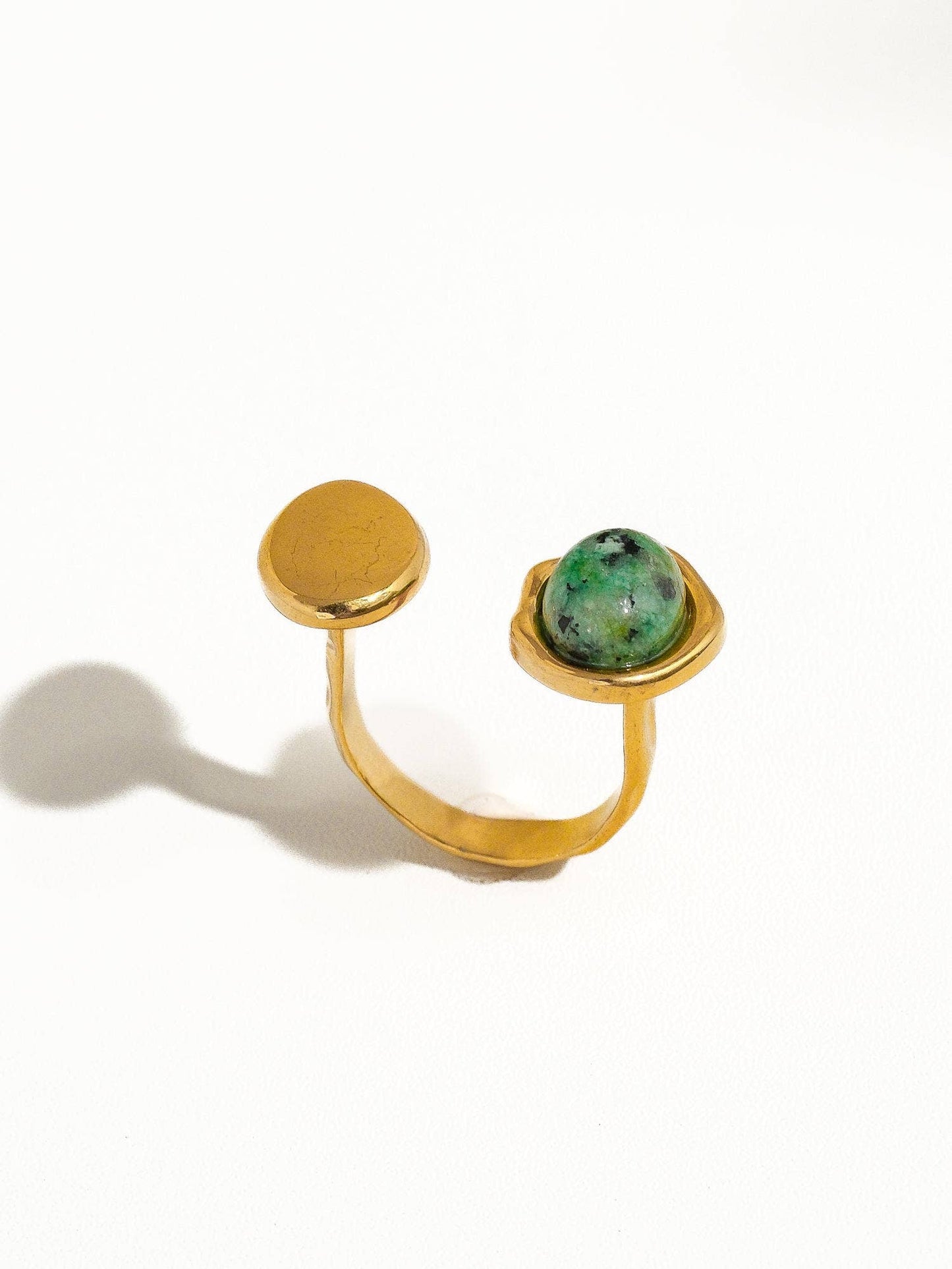 Orion Non-Tarnish Boho Ring with Statement Green Stone