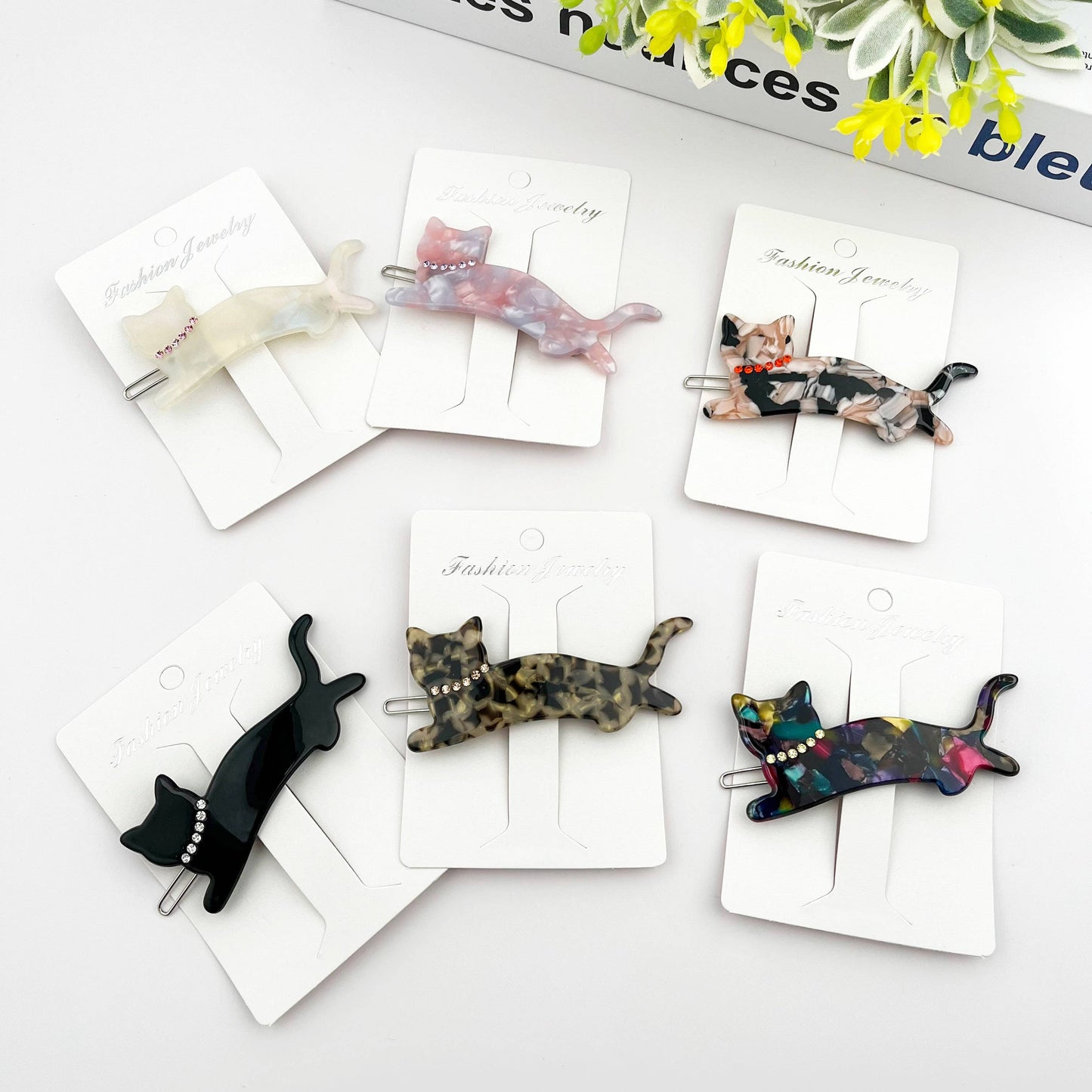 Crystal Cat Acetate Side Hair Clip