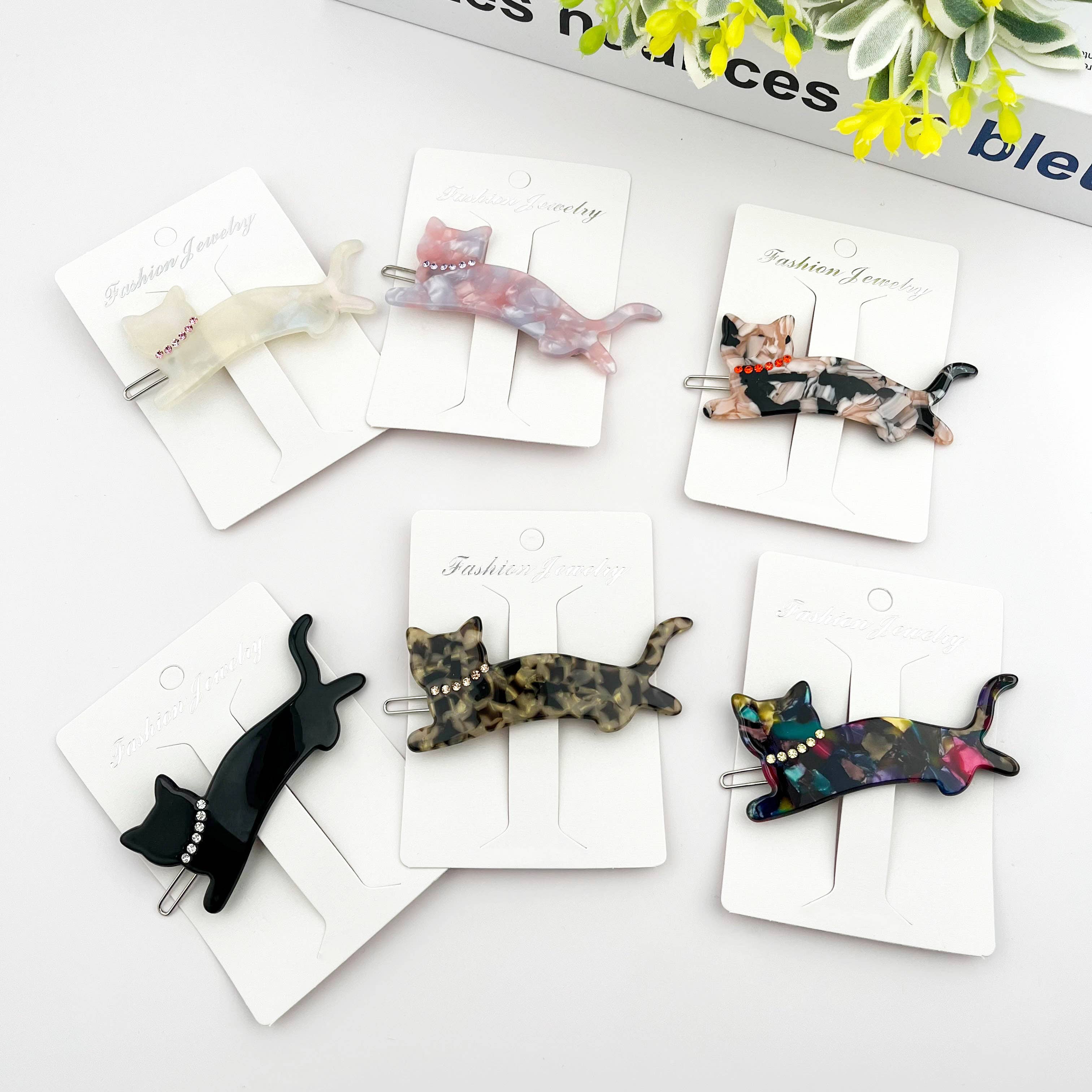 Crystal Cat Acetate Side Hair Clip