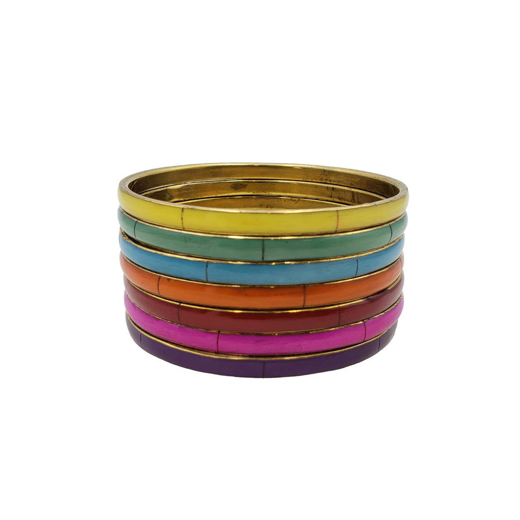 Assorted Color Bone and Brass Bangle Set
