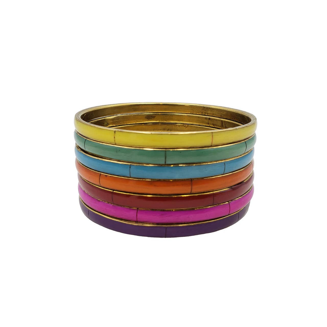 Assorted Color Bone and Brass Bangle Set
