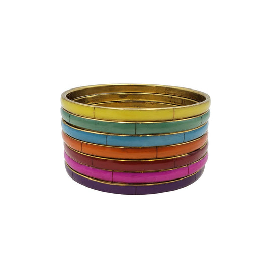 Assorted Color Bone and Brass Bangle Set