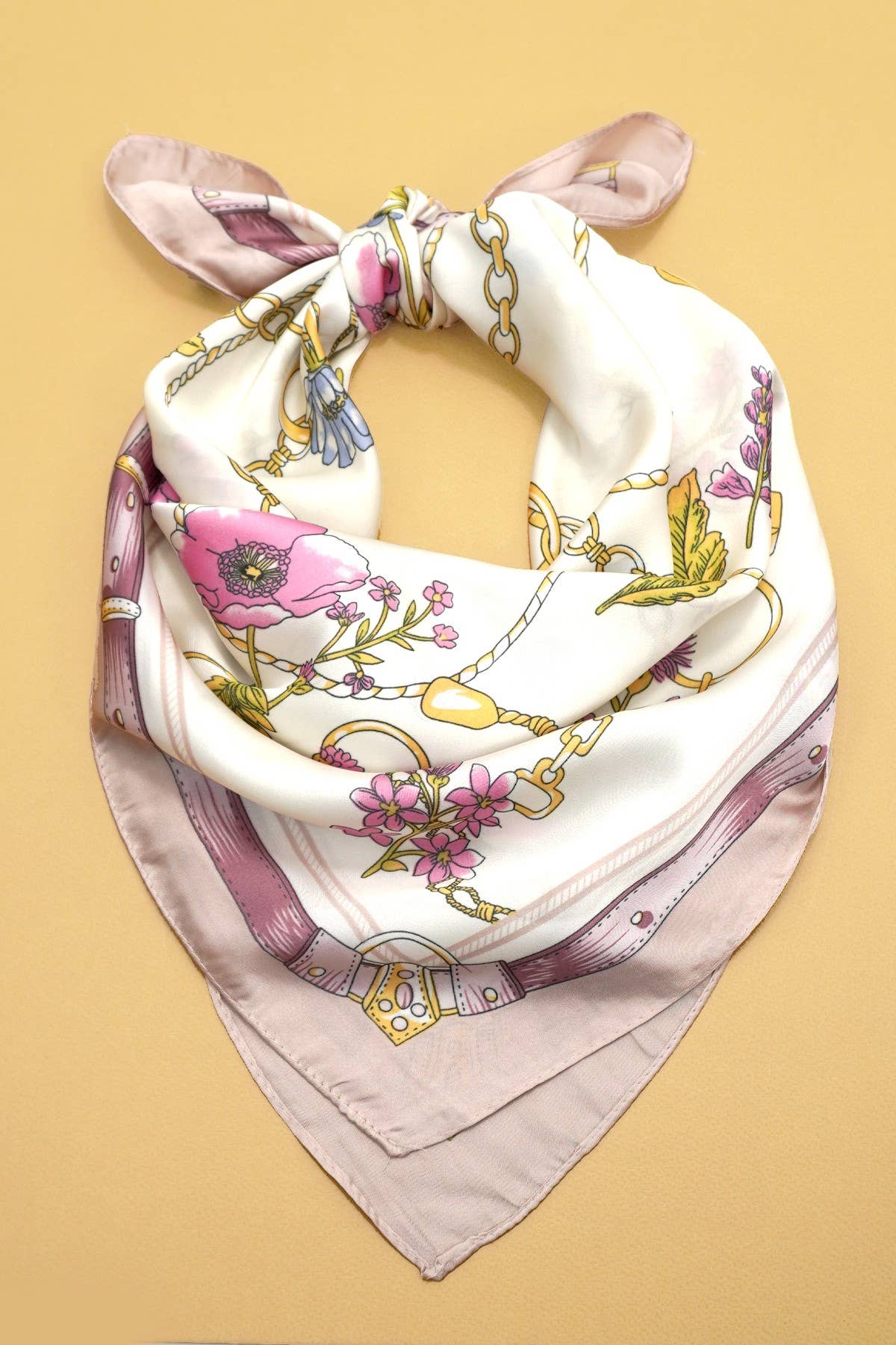 Vintage-Inspired Pink Floral Print Bandana Scarf