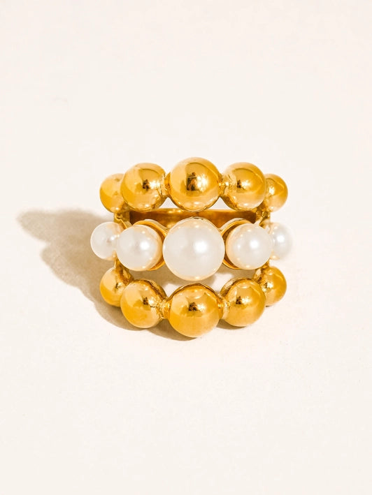 18K Gold Non-Tarnish Bubble Stacked Statement Ring