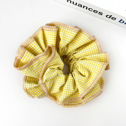 Handmade Retro Double-Layered Two-Tone Plaid Hair Scrunchie Tie