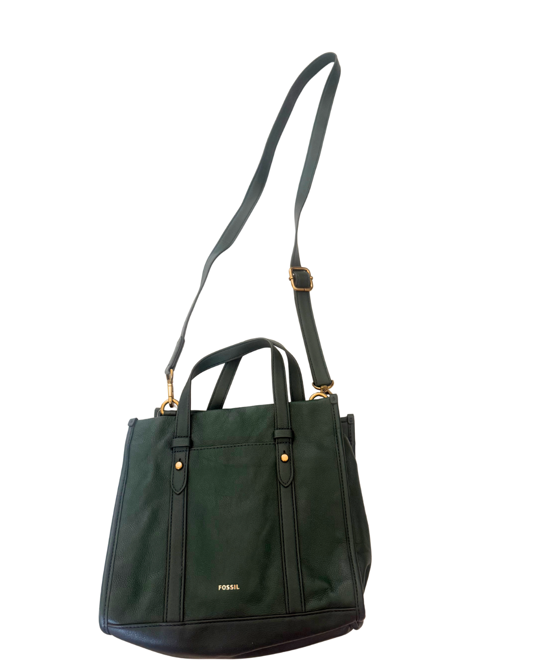 Fossil Dark Green Leather & Suede Convertible Tote Crossbody Bag