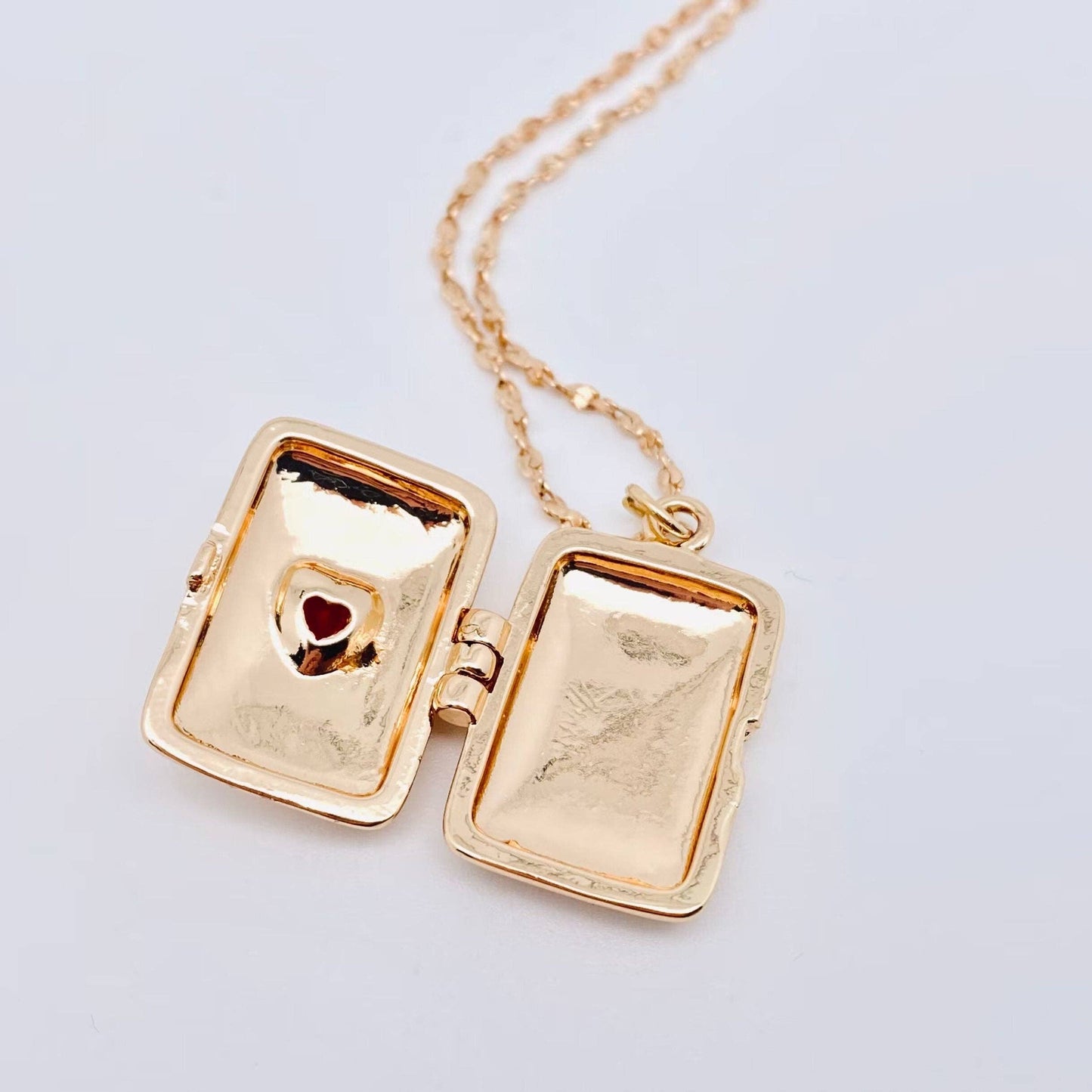 Red Heart Gem Golden Locket Necklace