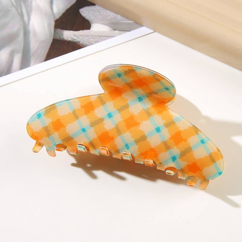 Large Plaid Oval Hair Claw Clips