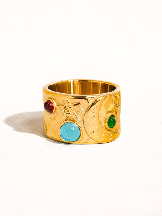 Thierry 18K Gold Non-Tarnish Vintage Stone Ring