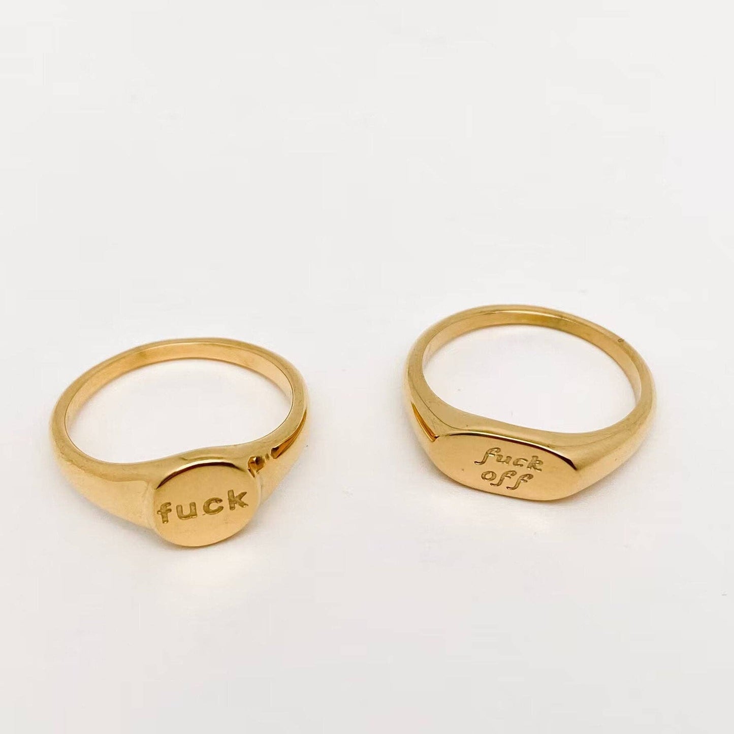 "Fuck" 18K Gold-Plated Stainless Steel Ring