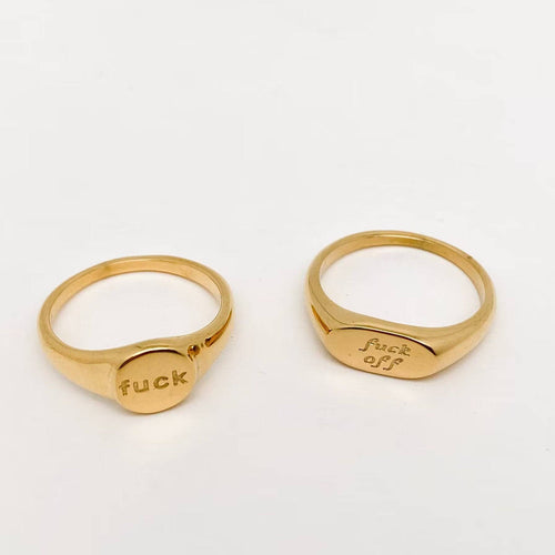 "Fuck" 18K Gold-Plated Stainless Steel Ring