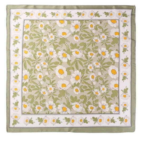 Olive Spring Meadow Daisy Silky Scarf