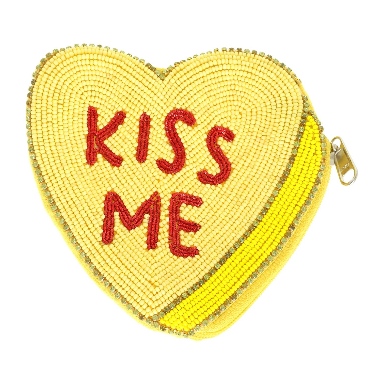 Conversation Hearts Beaded Heart Shaped Coin Bag