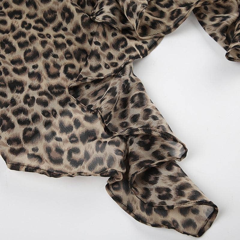 Missy Leopard Print Ruffle Halter Top with Scarf