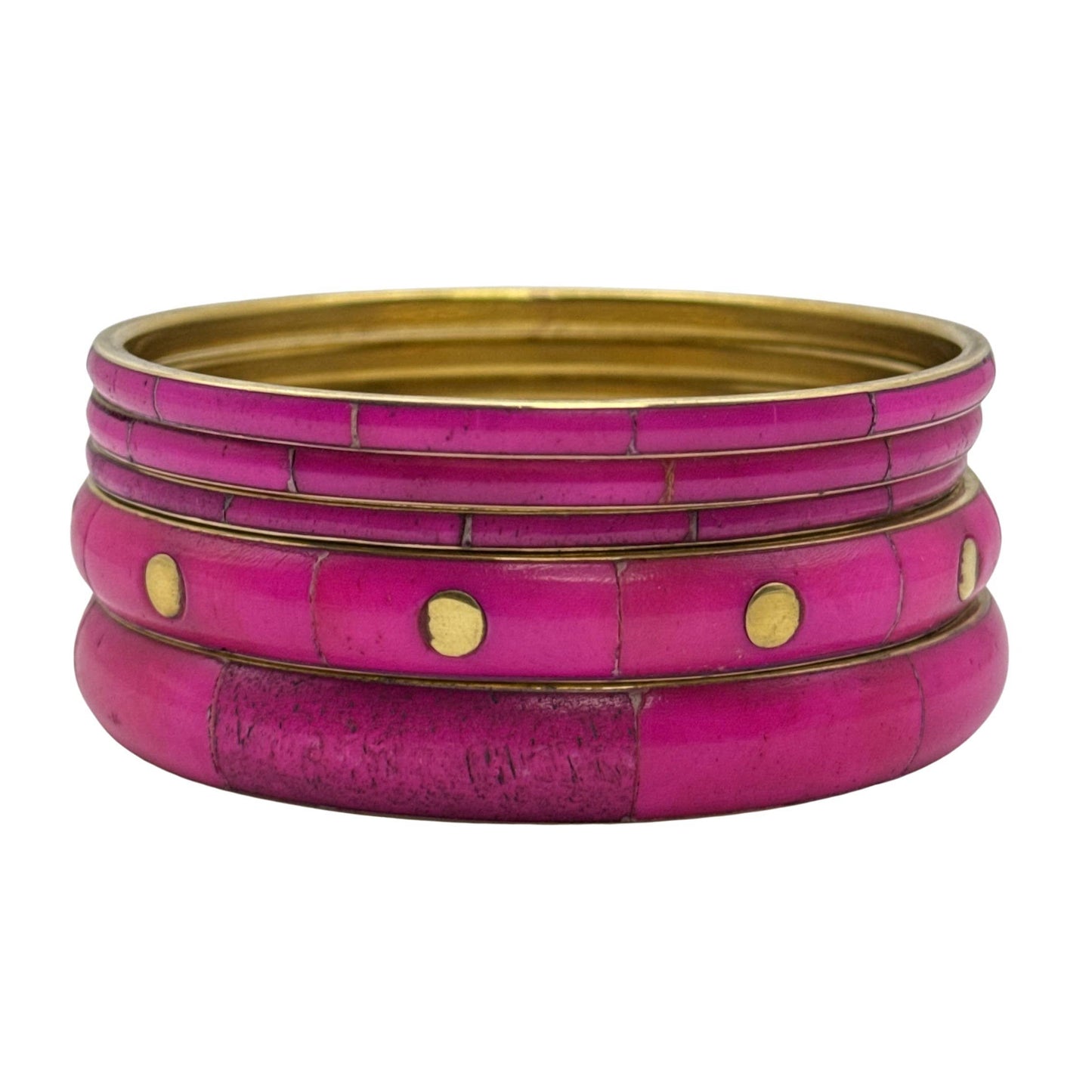 Bold Pink Bone Brass Handcrafted Bangle Set