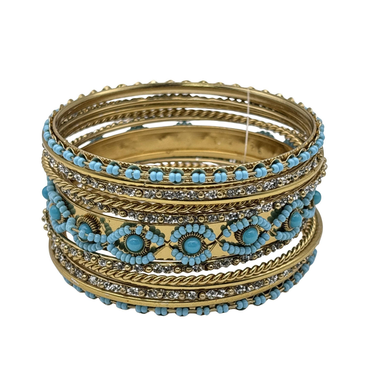 Neela Blue Seed Bead & Brass Bangle Set