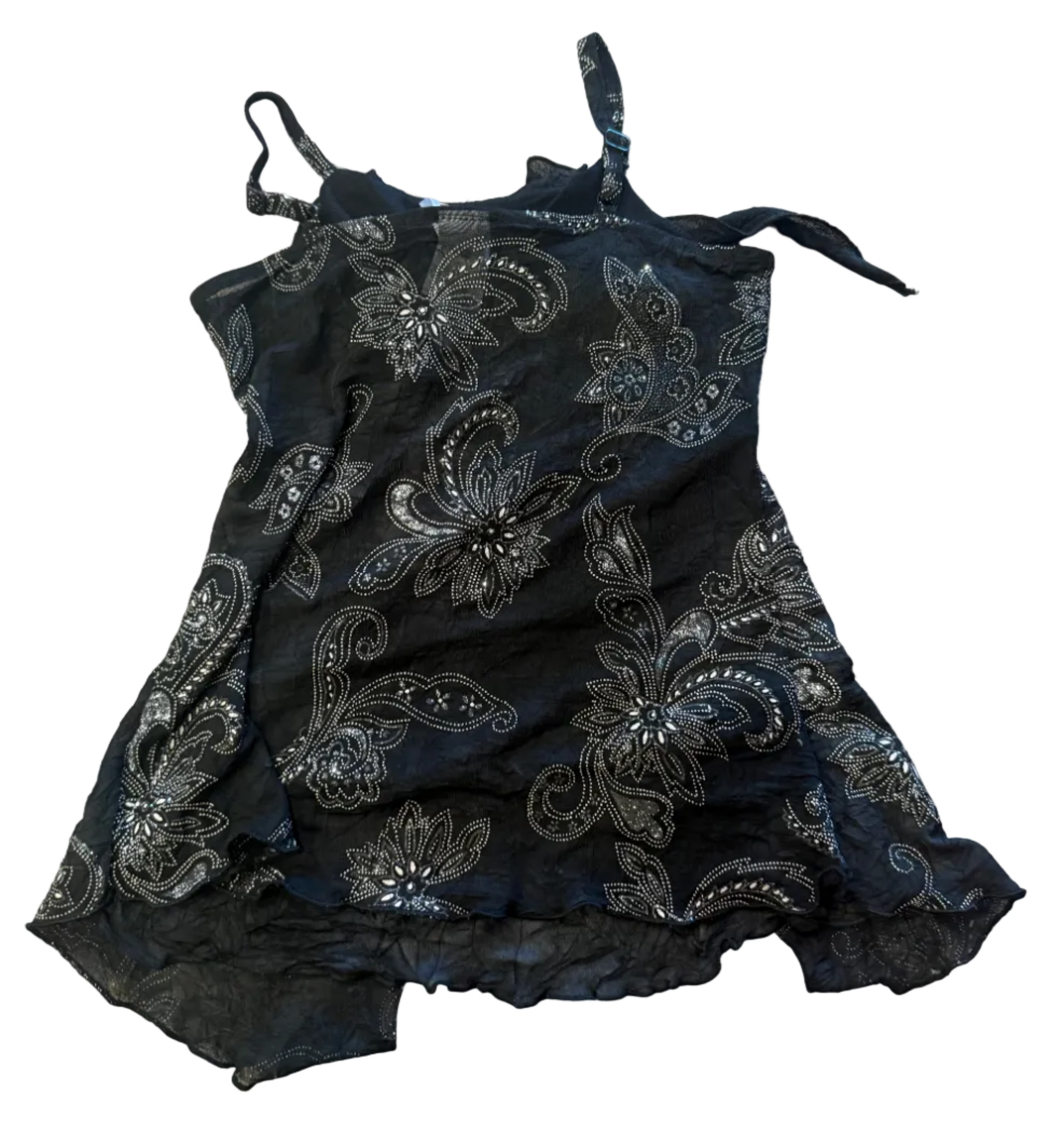 Y2K Paisley Print Glitter Ruffle Top