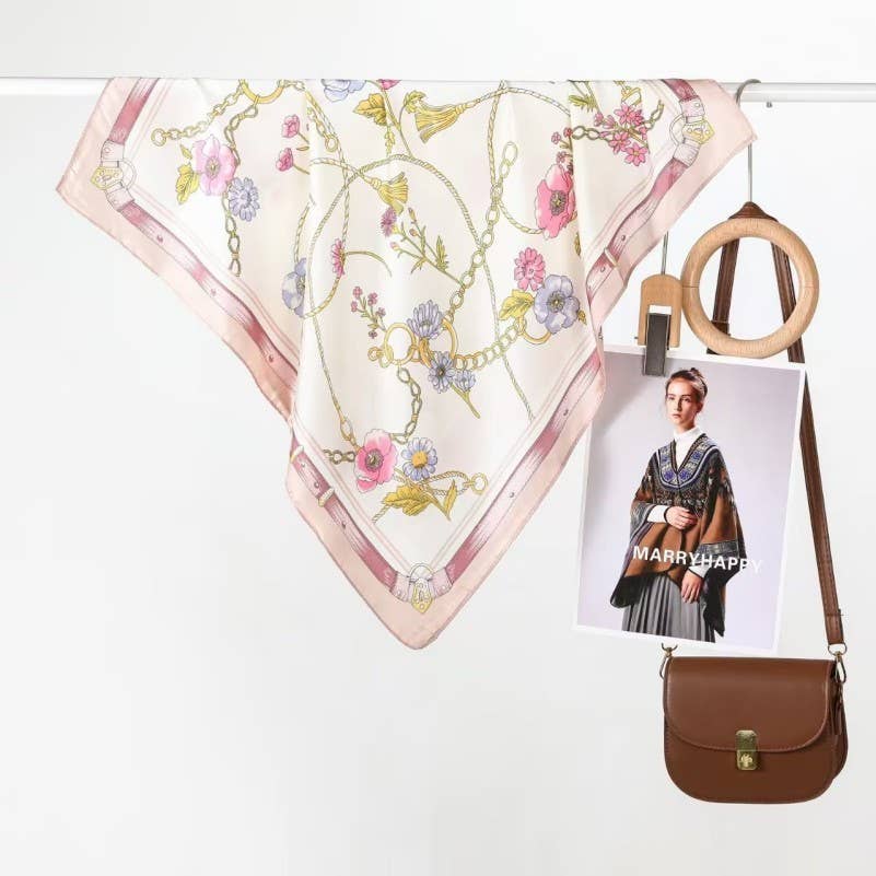 Vintage-Inspired Pink Floral Print Bandana Scarf