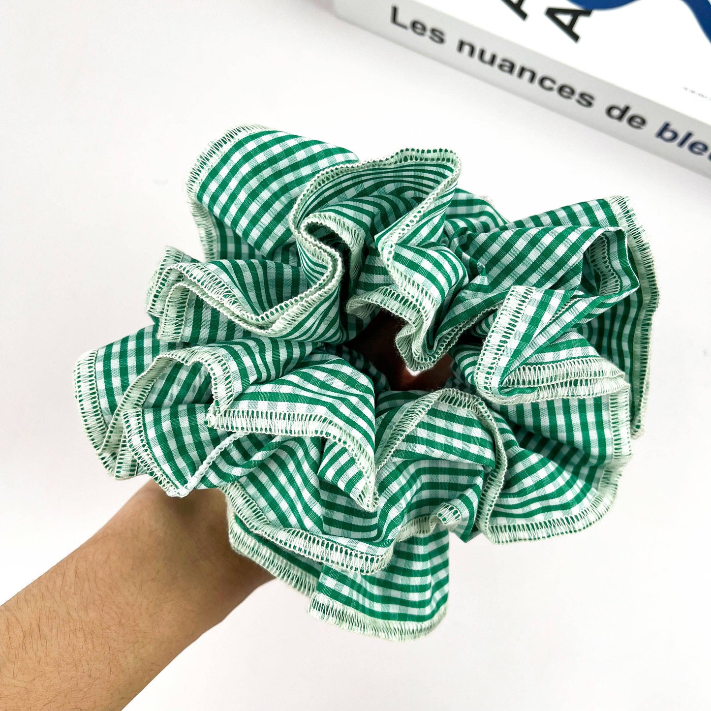 Handmade Retro Double-Layered Two-Tone Plaid Hair Scrunchie Tie