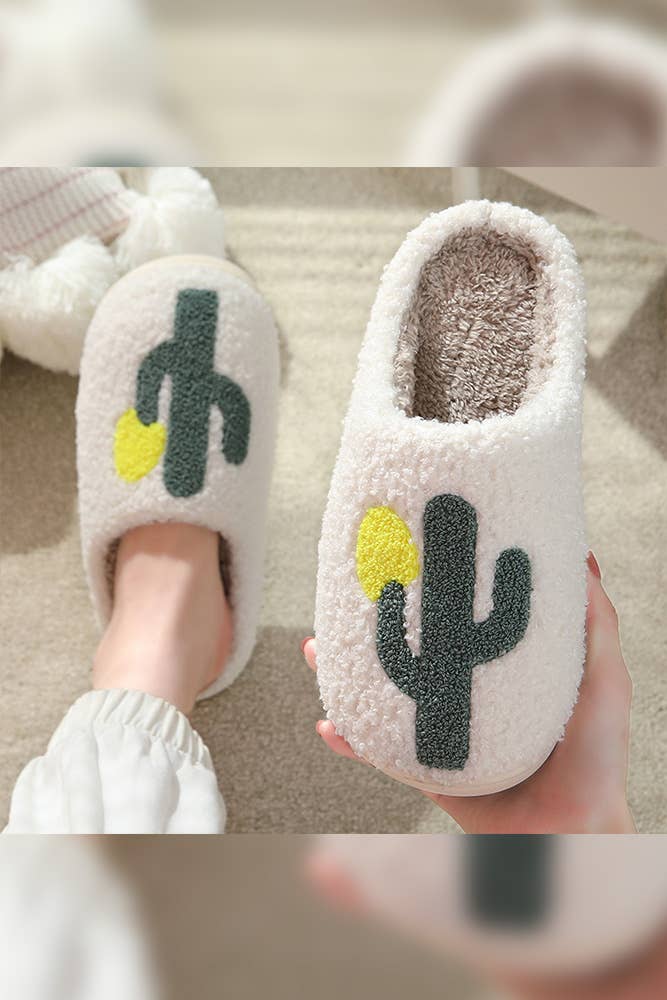 Cactus Print Cozy Warm Fluffy Slippers