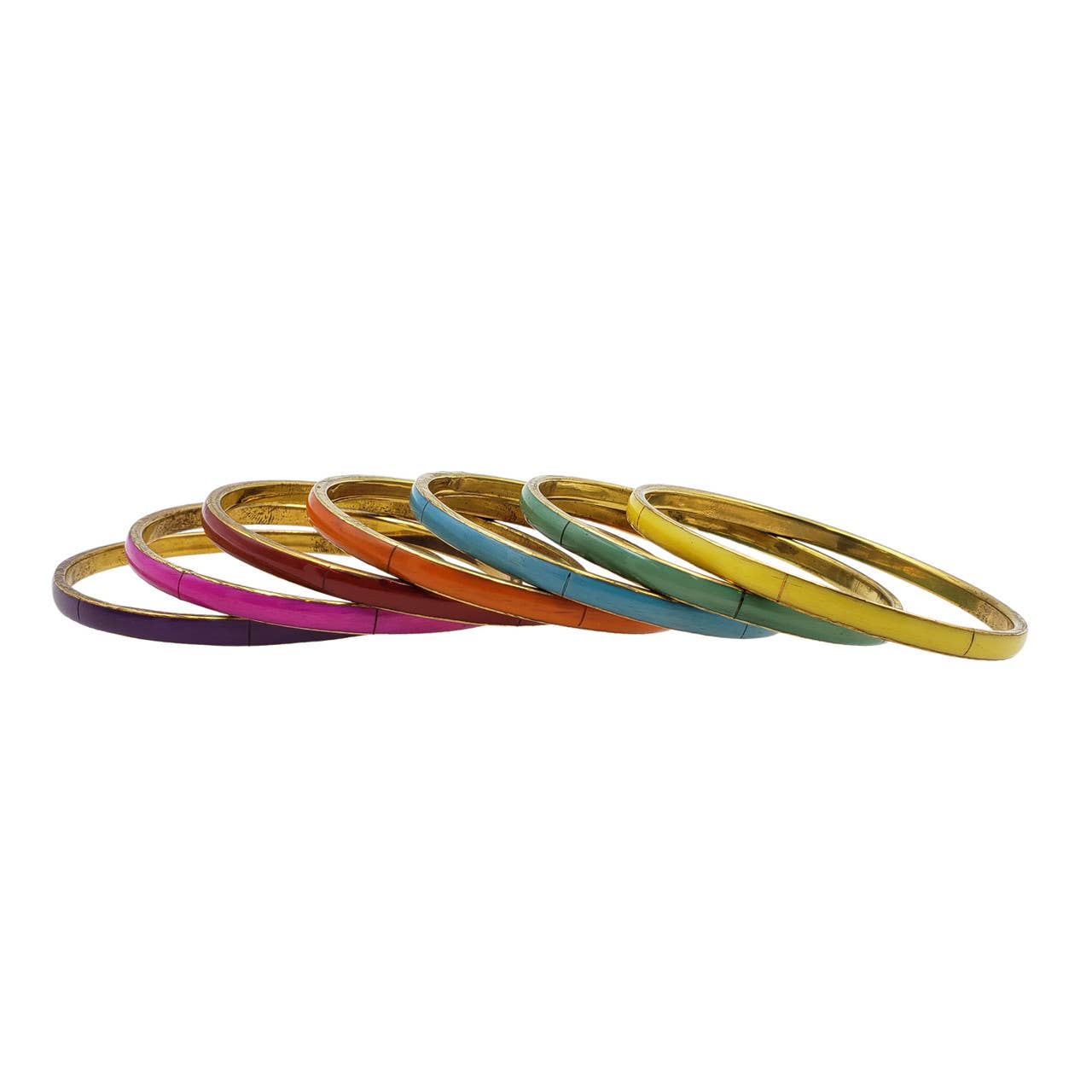 Assorted Color Bone and Brass Bangle Set