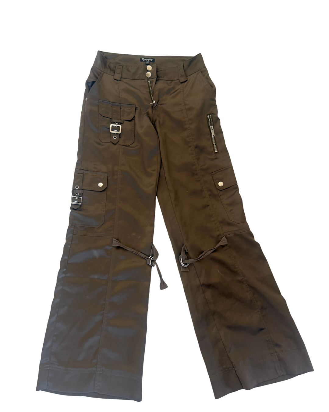 Vintage 2000s Satin Cargo Pants with Buckles – Size XXS