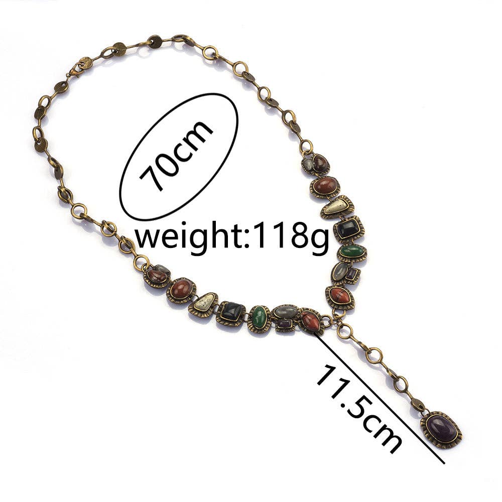 Vintage Multi-Color Gemstone Pendant Necklace