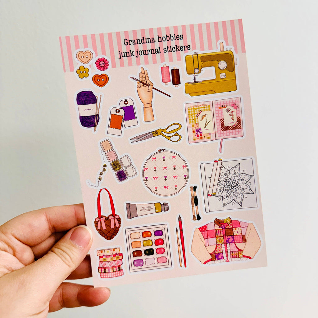 Grandma Hobbies Junk Journal Sticker Sheet