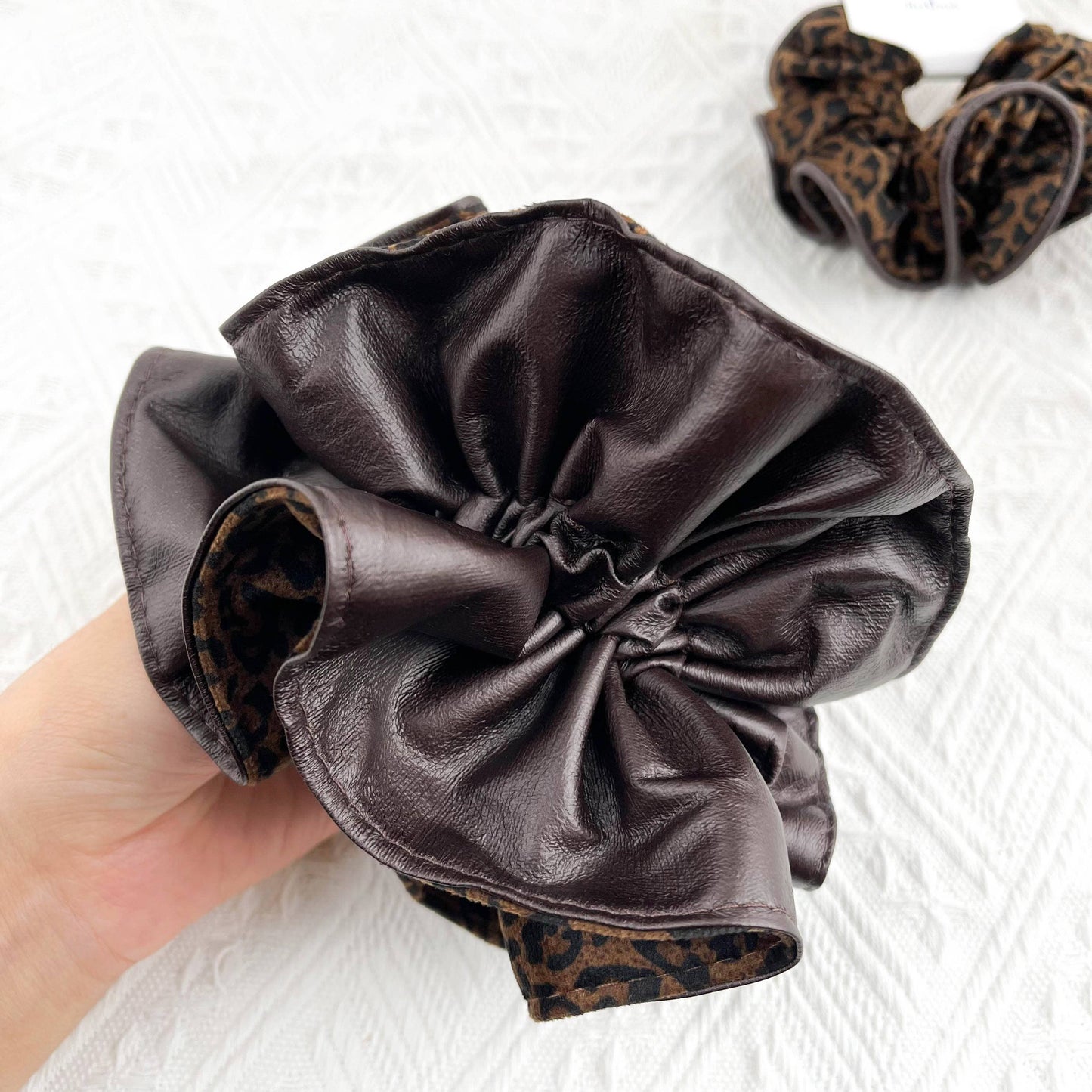 Oversized Leopard Print  Velvet & Leather Scrunchie