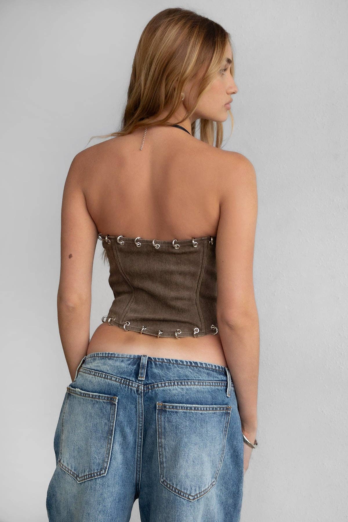 Kacey Brown Washed Denim Like Corset Top