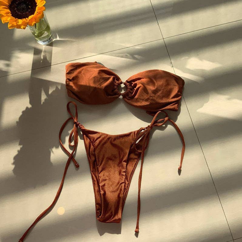 Brown Strapless Ring Swimsuit