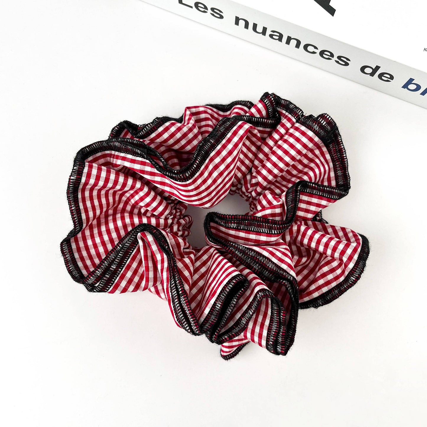 Handmade Retro Double-Layered Two-Tone Plaid Hair Scrunchie Tie