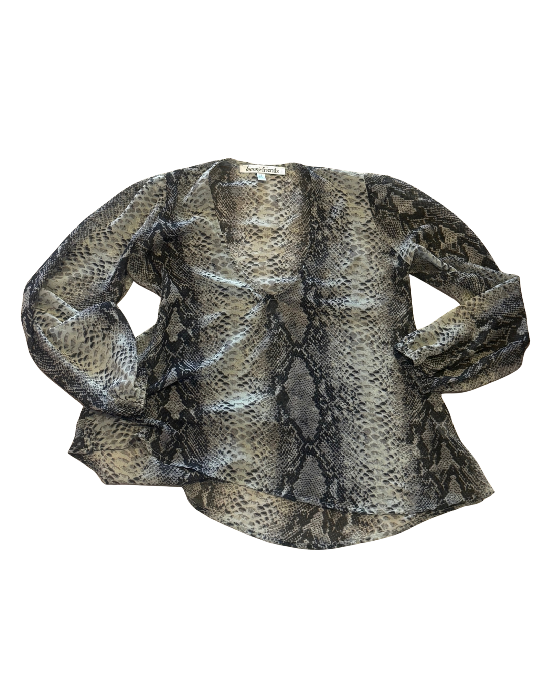 Lovers + Friends Sheer Snakeskin Print Top – Size XS