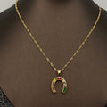 Inlaid Gem Golden Horseshoe Pendant Necklace