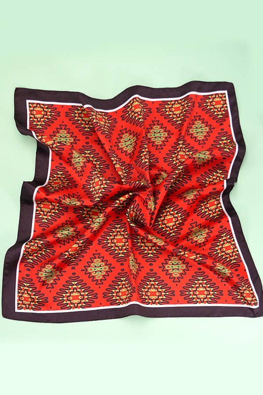 Red Geometric Print Silky Bandana Scarf