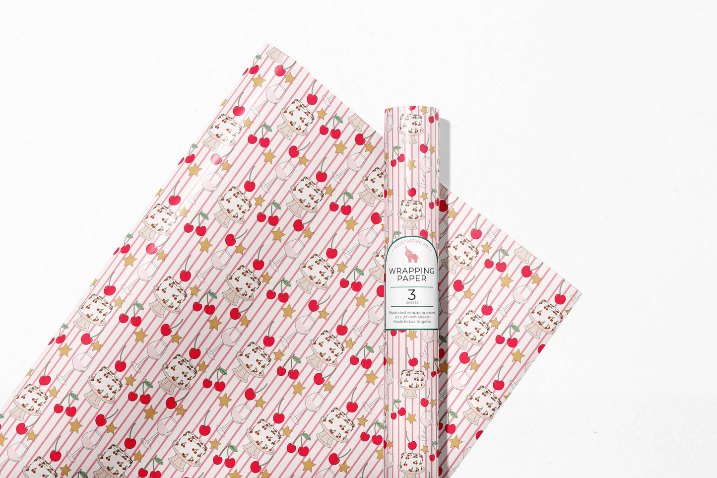 Cherry Stripes Gift Wrap Roll