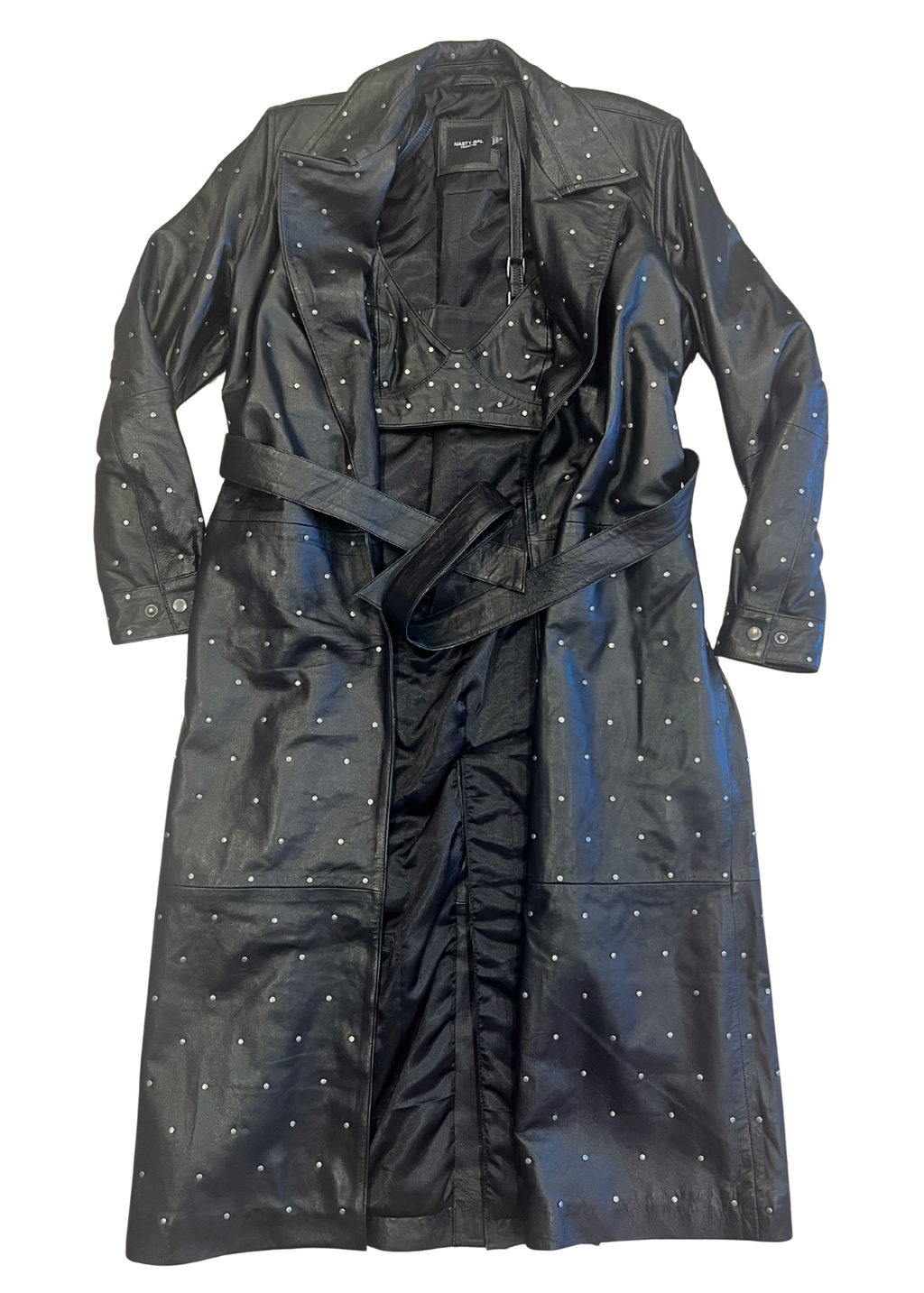 Nasty Gal x Maeve Reilly Leather Midi Studded Jacket & Bralette