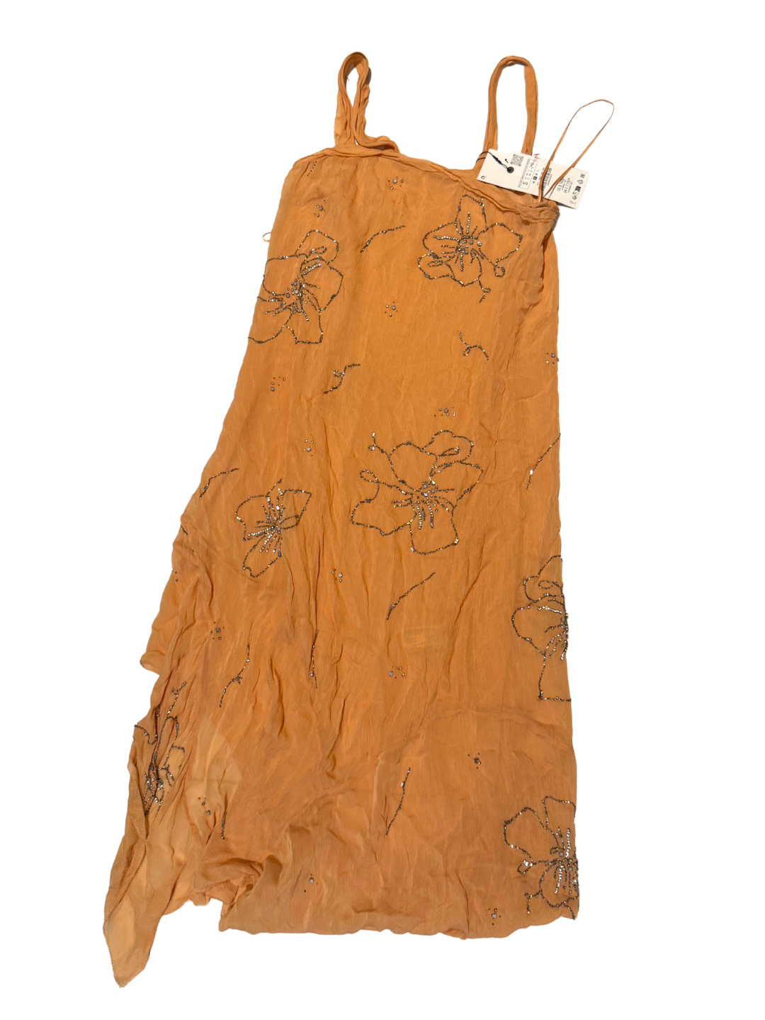 Zara (NEW WITH TAGS) Peach Floral Sequin Embroidered Sheer Maxi Dress – Size S