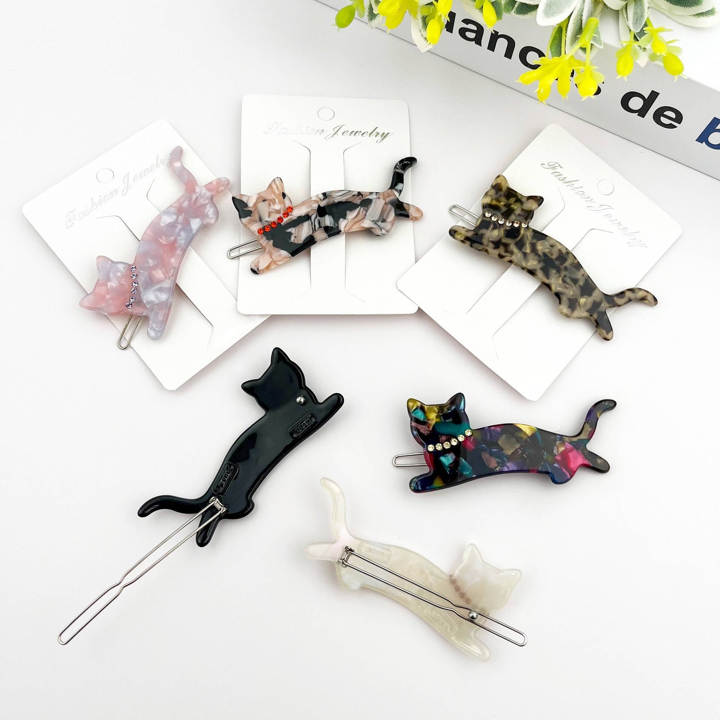 Crystal Cat Acetate Side Hair Clip