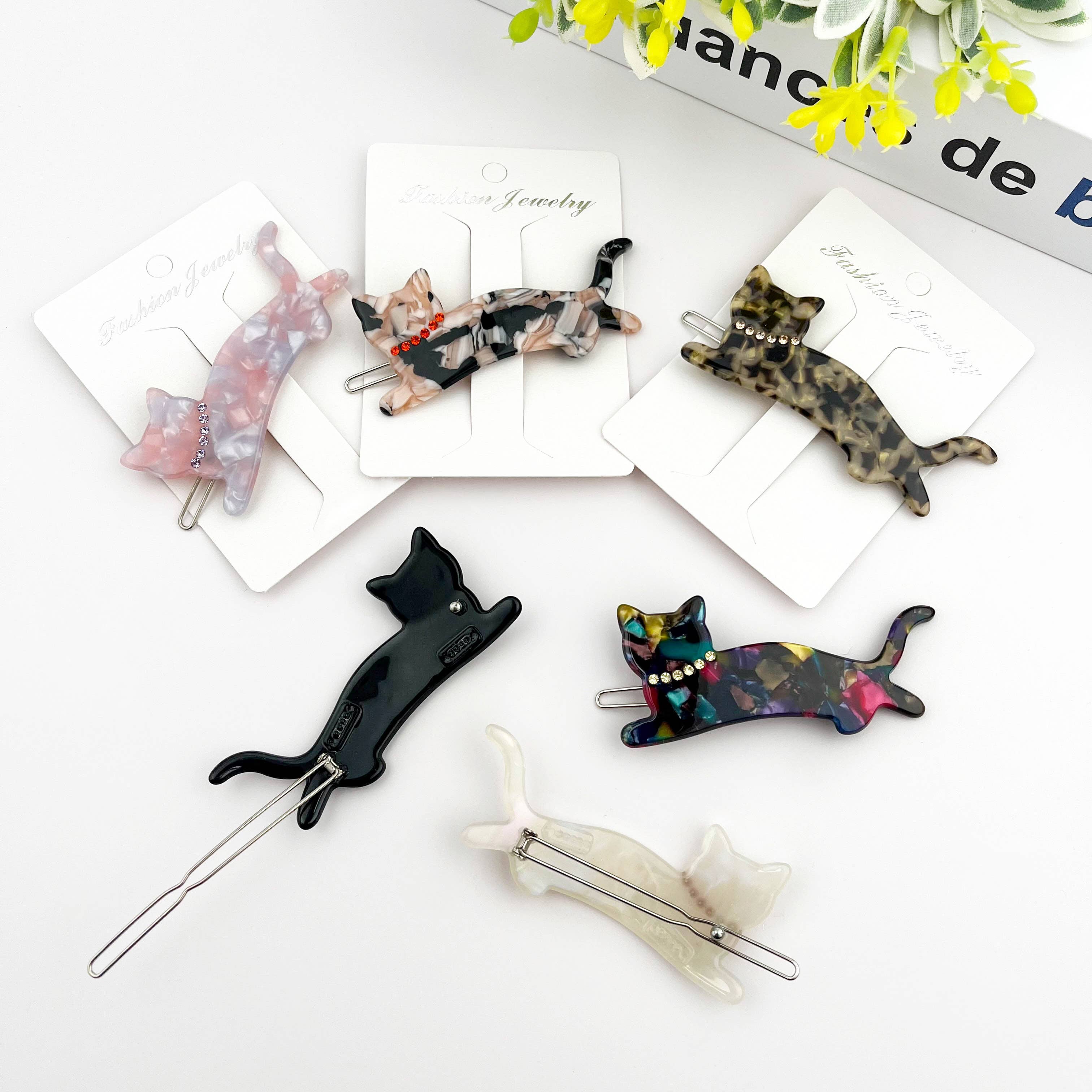 Crystal Cat Acetate Side Hair Clip