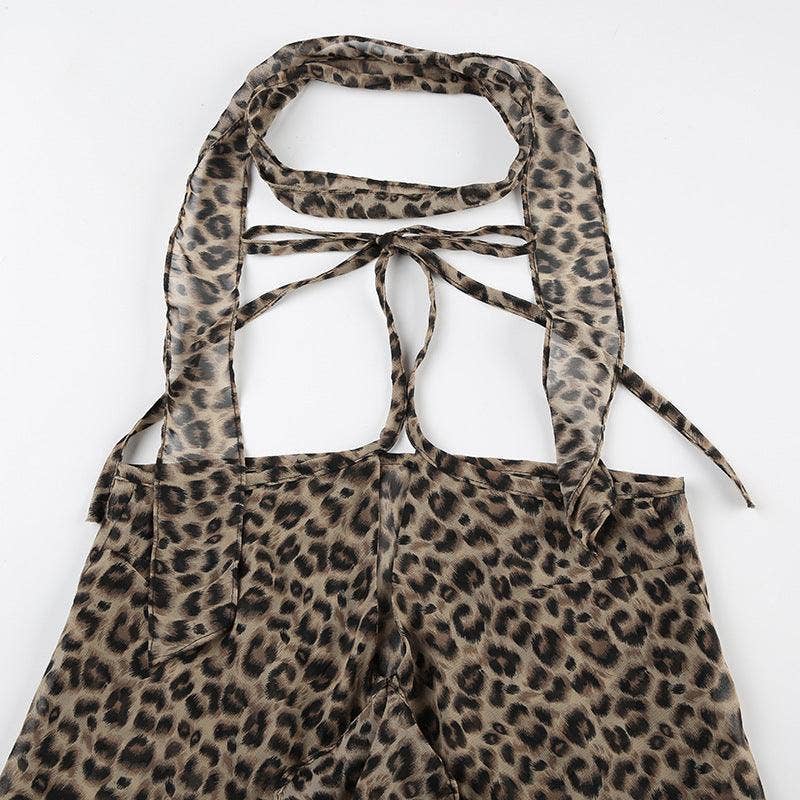 Missy Leopard Print Ruffle Halter Top with Scarf