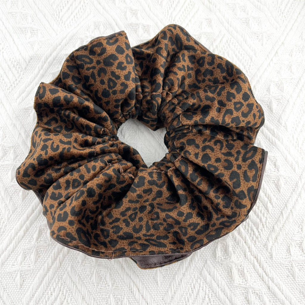 Oversized Leopard Print  Velvet & Leather Scrunchie