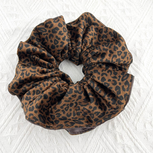Oversized Leopard Print  Velvet & Leather Scrunchie