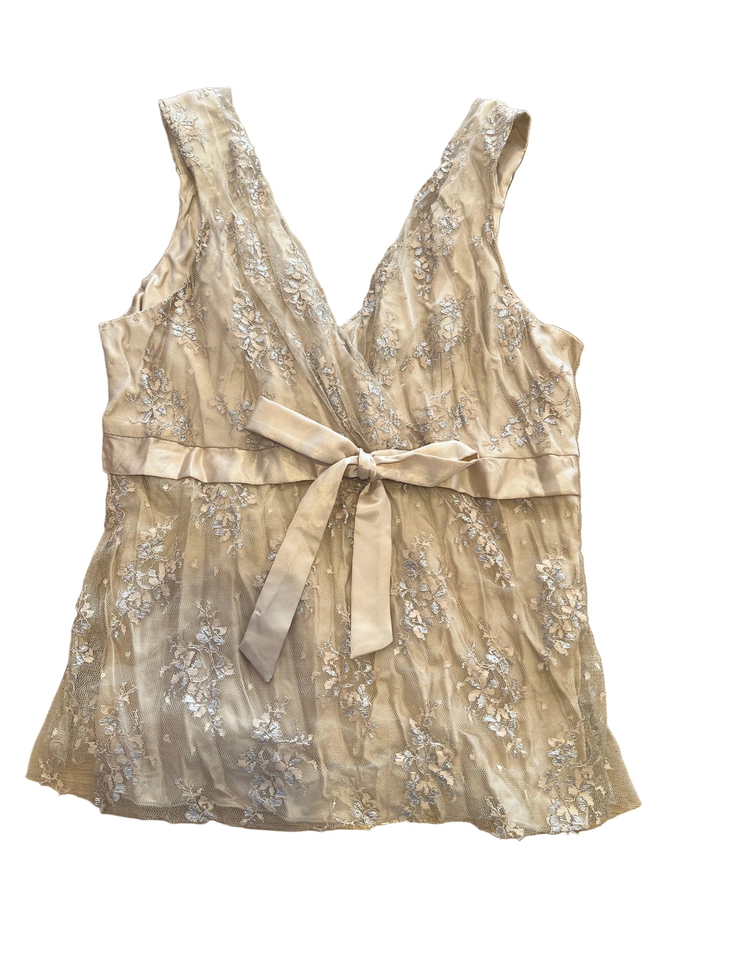 Y2K White House Black Market Lace Tank Top | Beige Embellished Empire Waist Cami