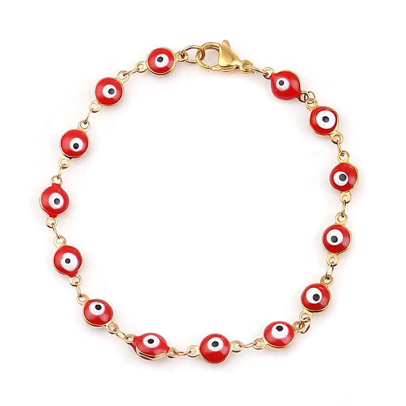 18K Gold Plated Evil Eye Chain Bracelet – Non-Tarnish Stainless Steel Nazar Jewelry