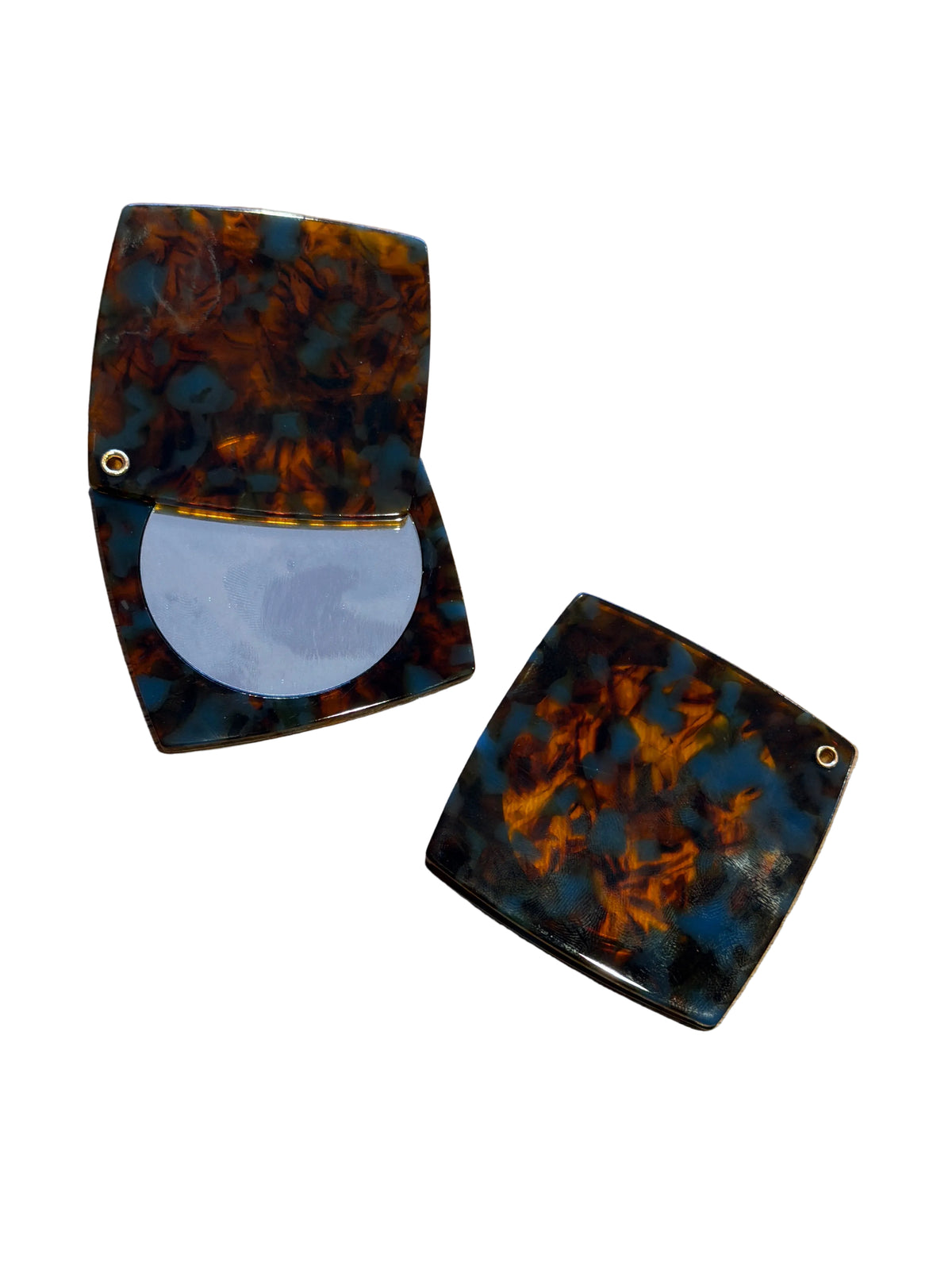 Swivel Square Compact Mirror | Blue Coffee Marbled